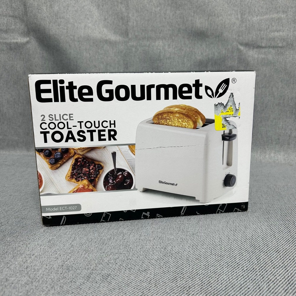 Elite Gourmet Toaster 2 Slice White  Cool-Touch Wide Slot 6 Shade Settings
